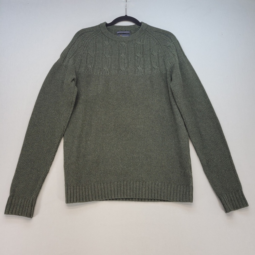 Wallin & Bros Sweater Men Medium Green Crewneck 100% Lambswool Cable Knit Raglan